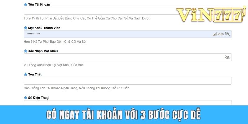 Có ngay tài khoản với 3 bước cực dễ